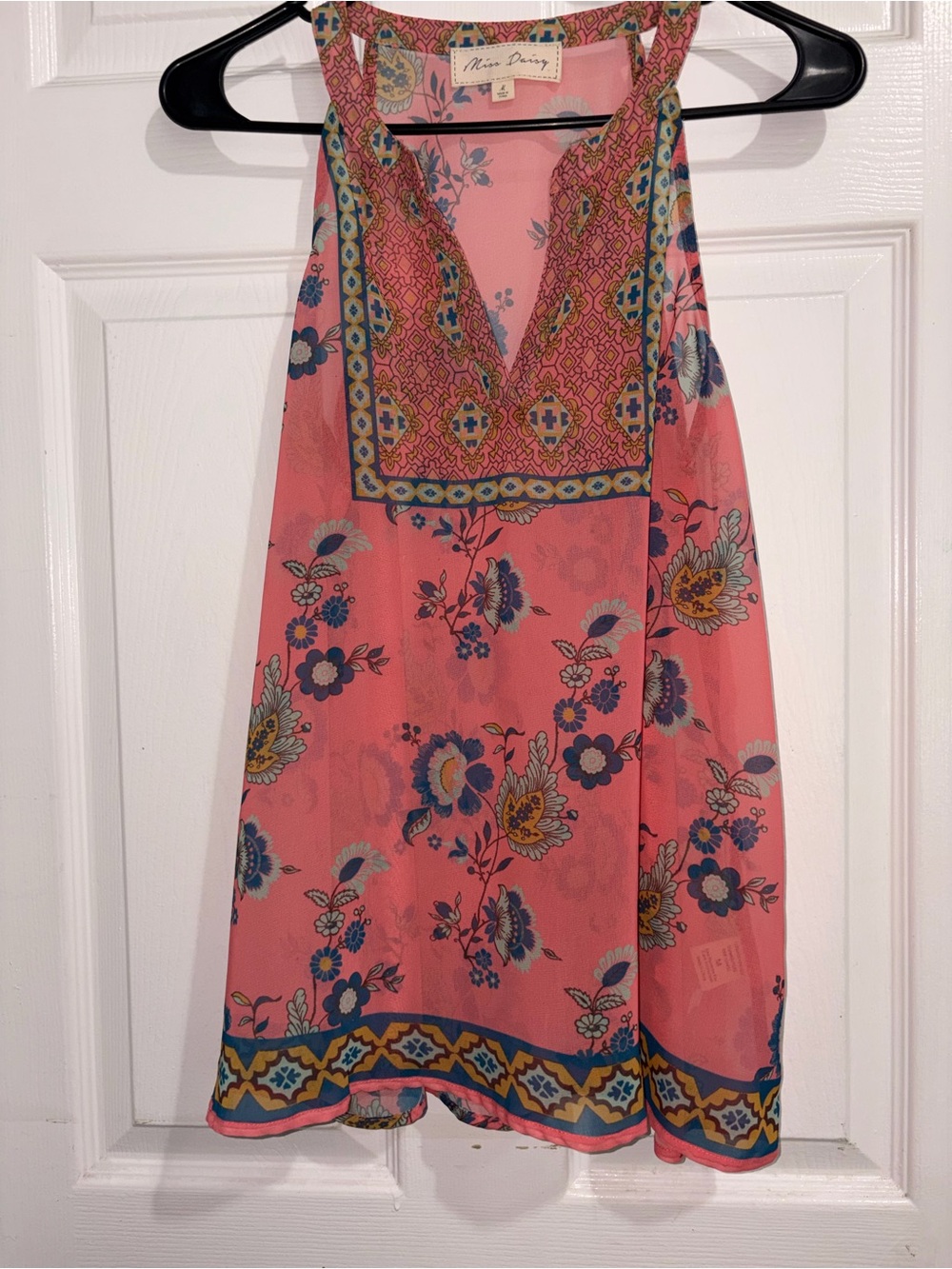 Miss Daisy pink sleeveless v-neck tunic top